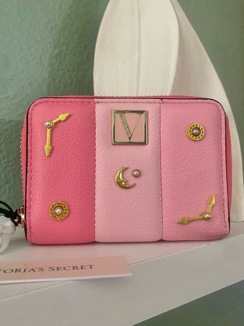 Victoria's Secret Pink Tri-Panel Gold Accent Zip Wallet
